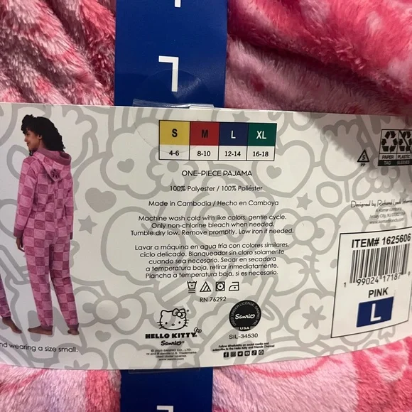 HELLO KITTY Women's One-Piece Pajama, ADULT LARGE 12-14, New - Picture 5 of 5